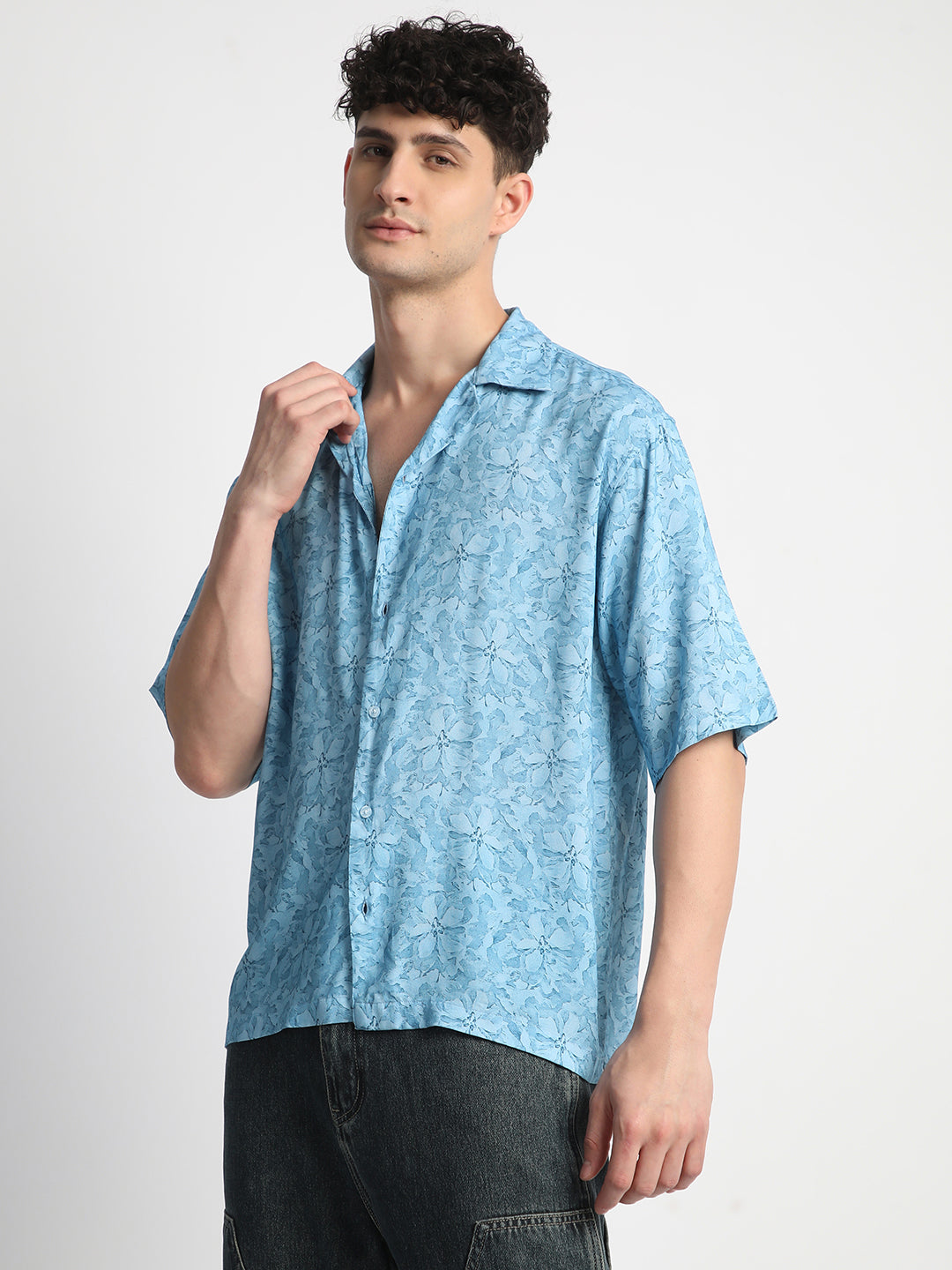 Blue Floral Print Shirt For Men.