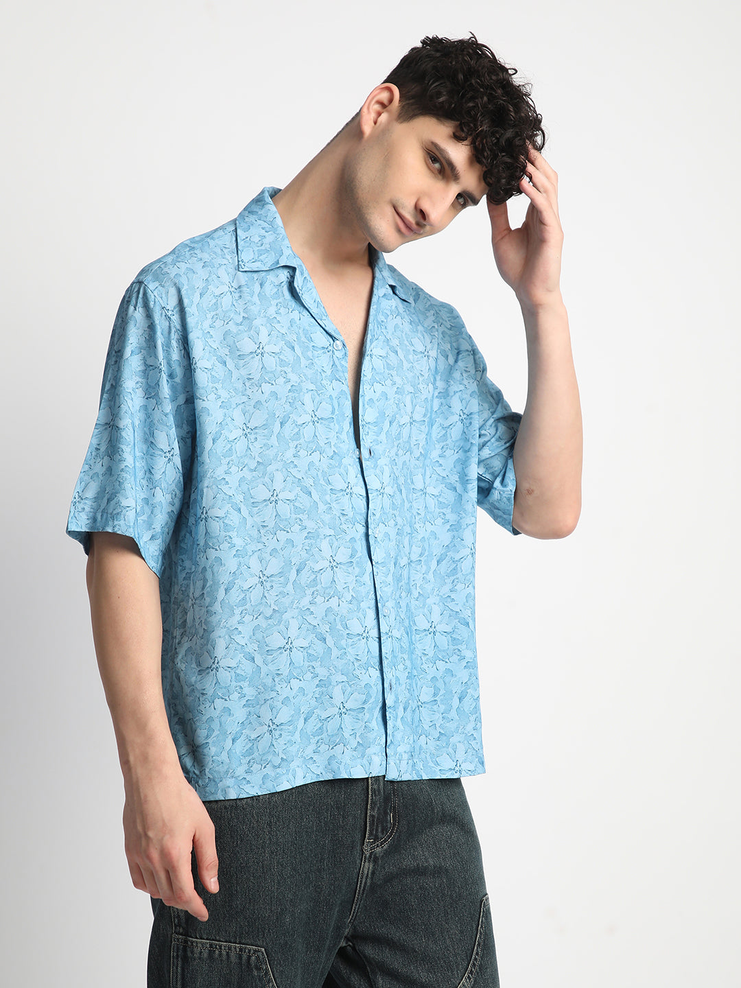 Blue Floral Print Shirt For Men.