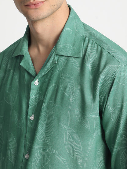 Leaf Green Printed Shirt for Men.