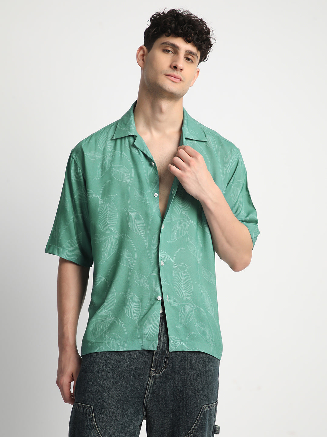 Leaf Green Printed Shirt for Men.