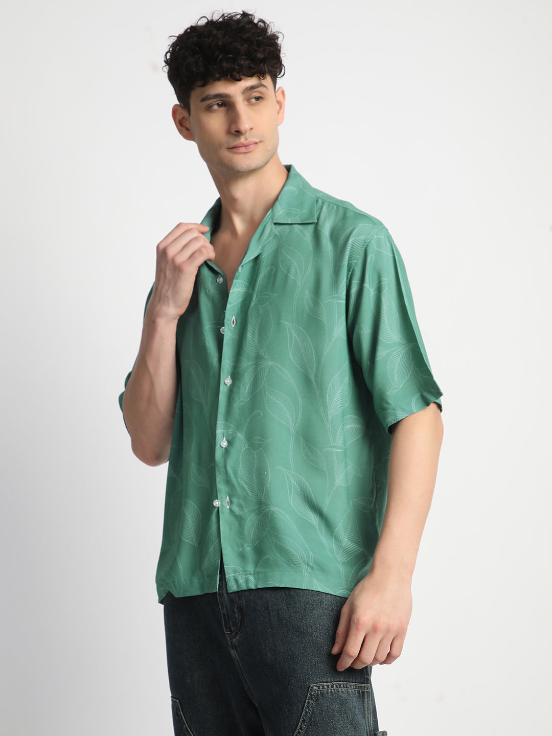 Leaf Green Printed Shirt for Men.