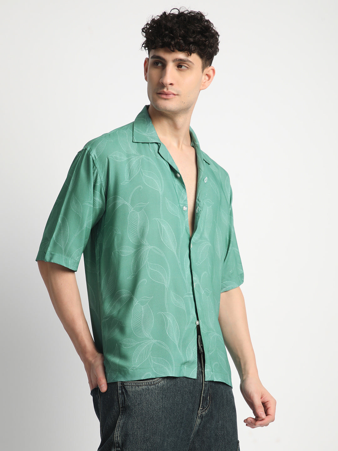 Leaf Green Printed Shirt for Men.