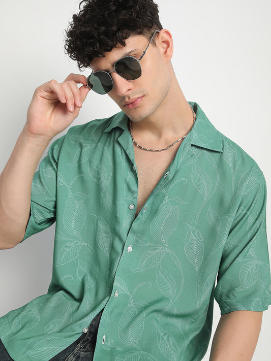 Leaf Green Printed Shirt for Men.