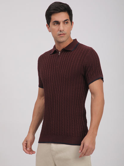 Knitted T-Shirt for Men. (Maroon)
