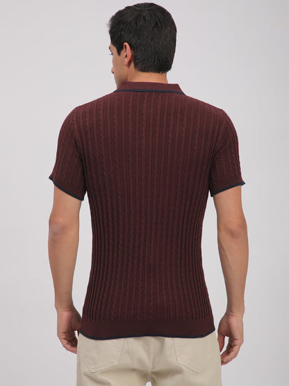 Knitted T-Shirt for Men. (Maroon)