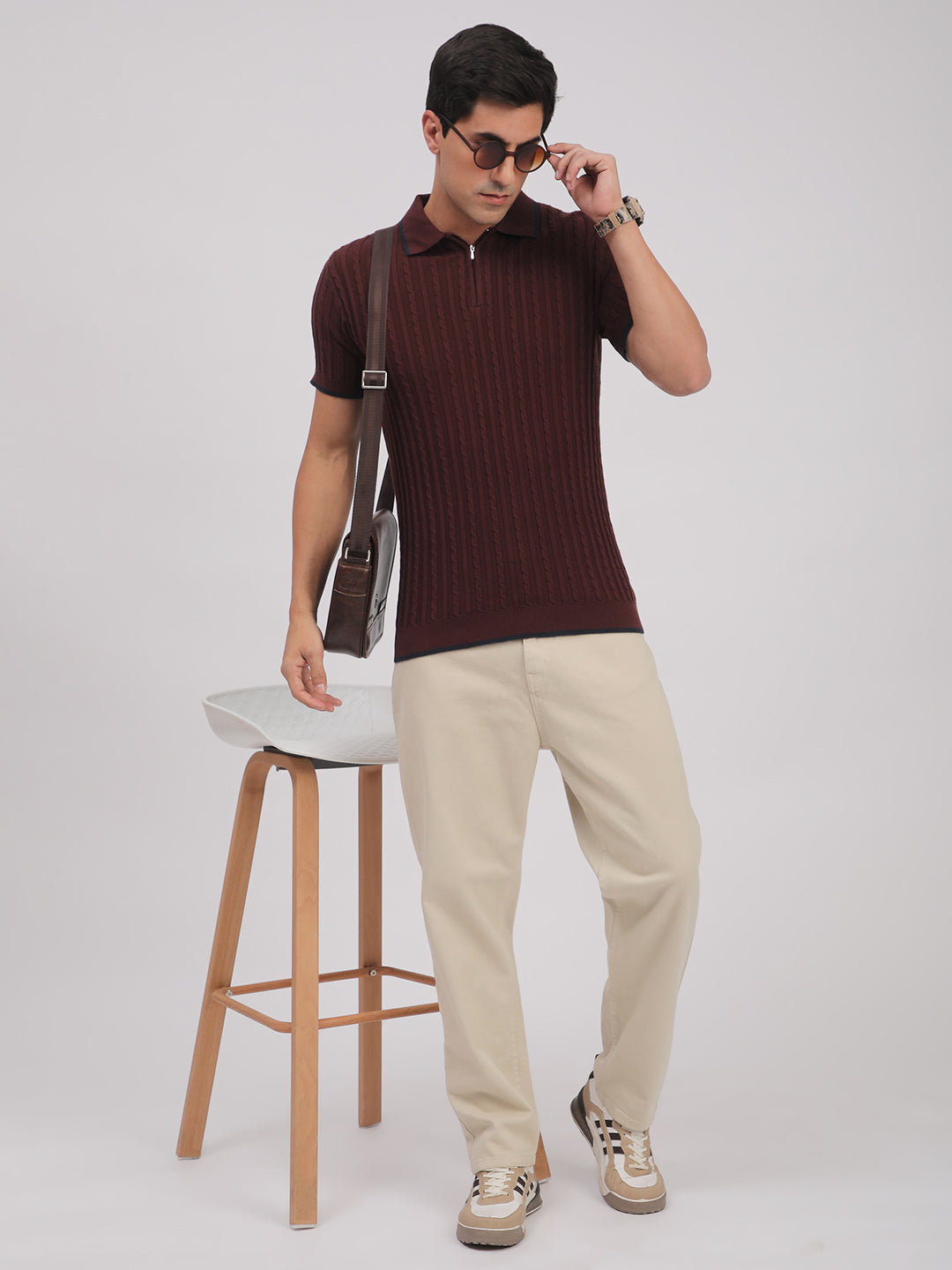 Knitted T-Shirt for Men. (Maroon)