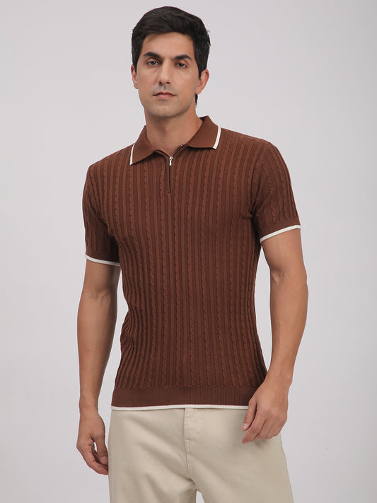 Knitted T-Shirt for Men. (Brown)