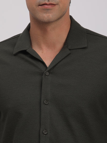 Regular Fit Corduroy Textured Shirt. (Olive Green)