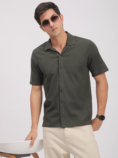 Regular Fit Corduroy Textured Shirt. (Olive Green)