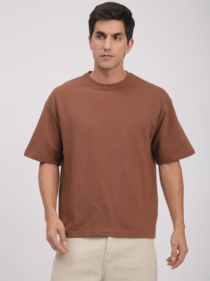 Textured Knit T-Shirt for Men. (Brown)