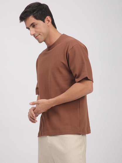 Textured Knit T-Shirt for Men. (Brown)