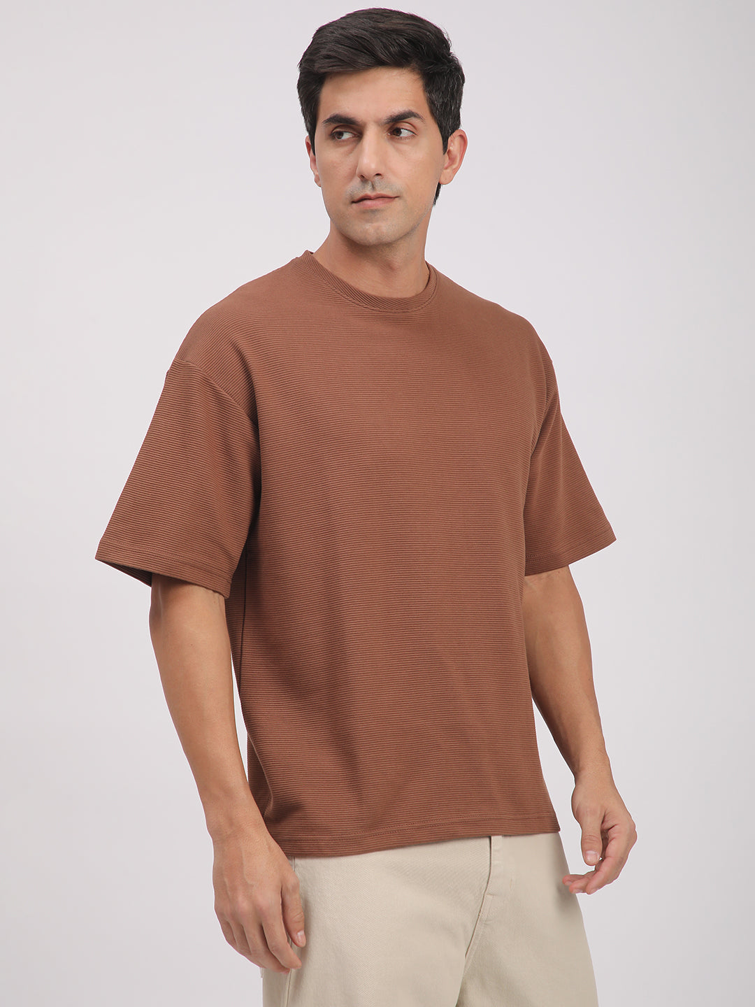 Textured Knit T-Shirt for Men. (Brown)