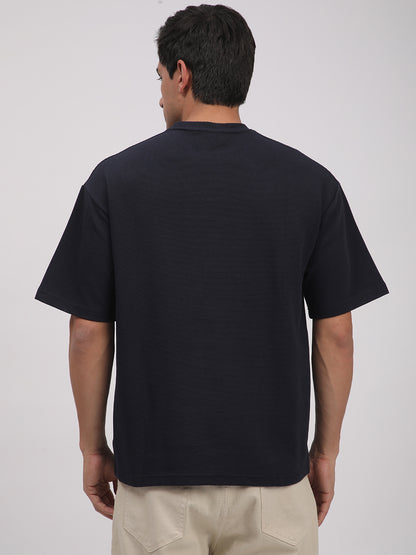 Textured Knit T-Shirt for Men. (Blue)