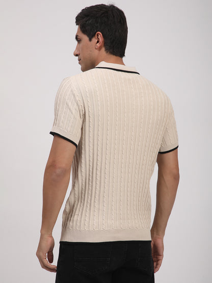 Knitted T-Shirt for Men. (Cream)