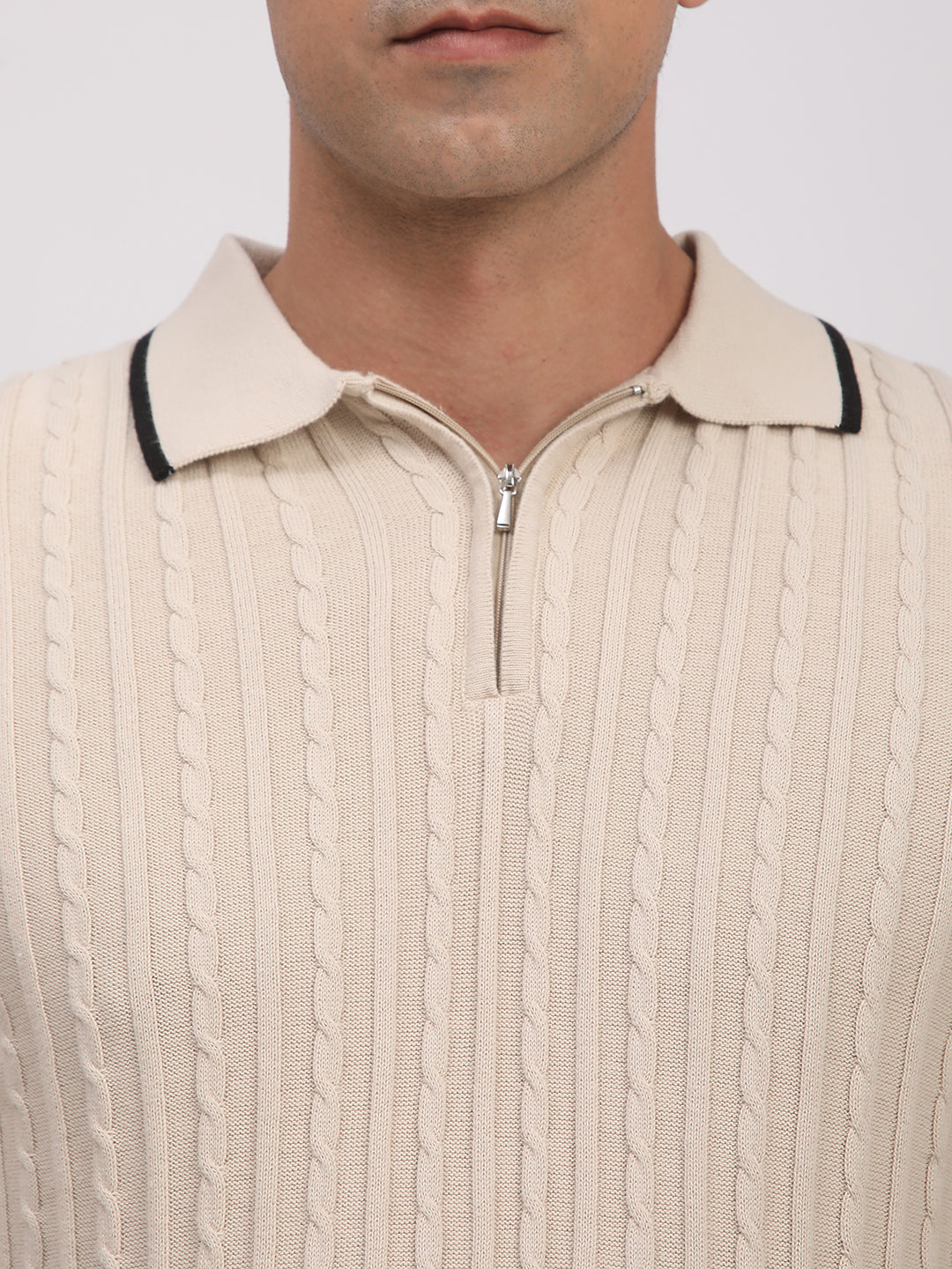 Knitted T-Shirt for Men. (Cream)