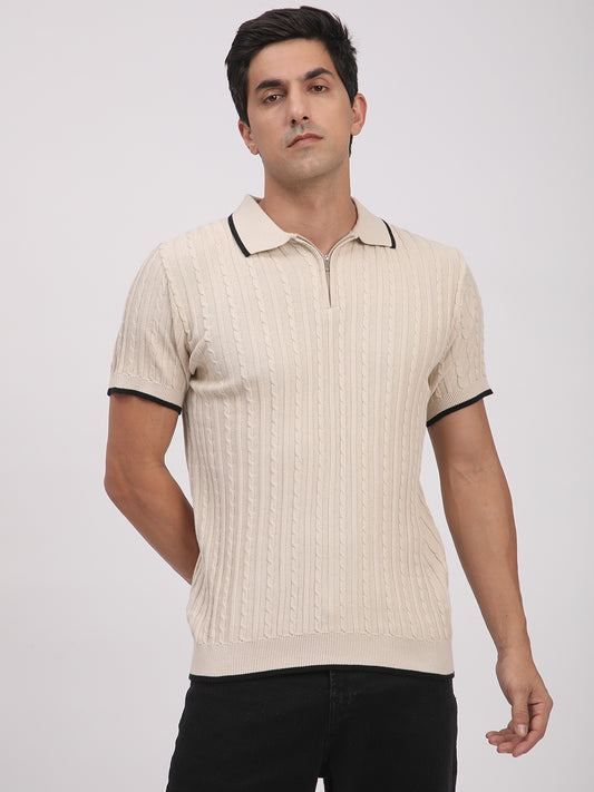 Knitted T-Shirt for Men. (Cream)