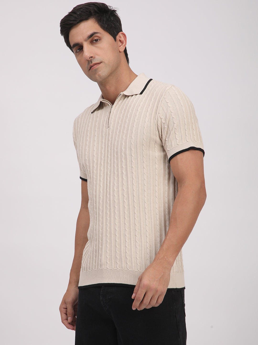 Knitted T-Shirt for Men. (Cream)