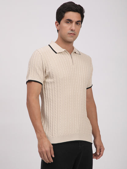 Knitted T-Shirt for Men. (Cream)
