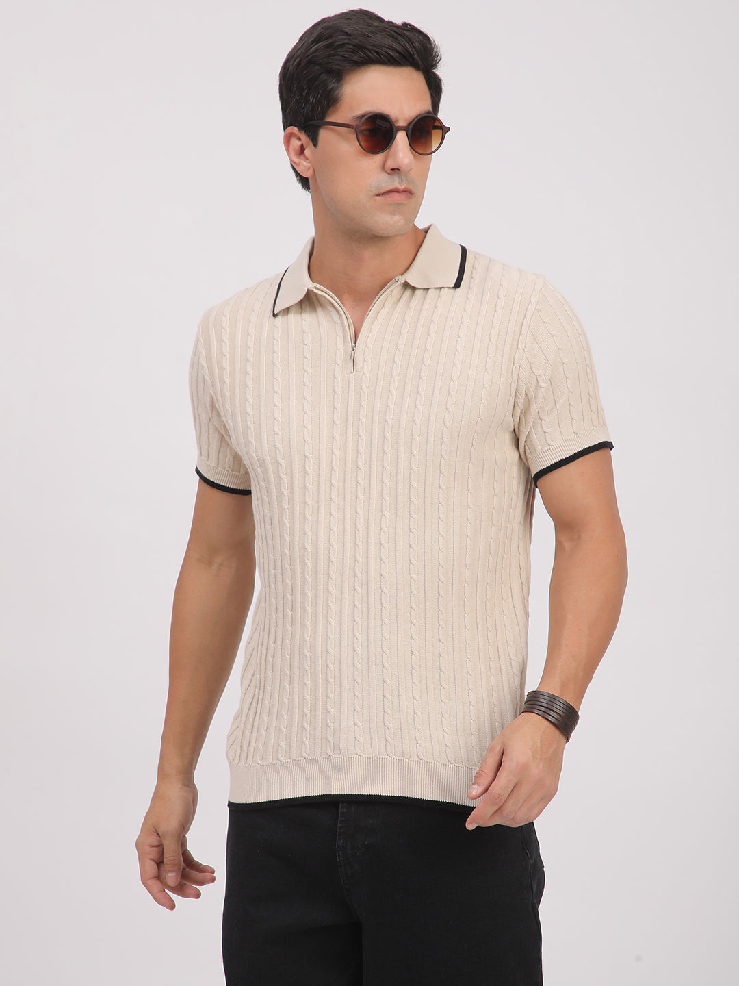 Knitted T-Shirt for Men. (Cream)