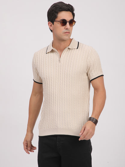Knitted T-Shirt for Men. (Cream)