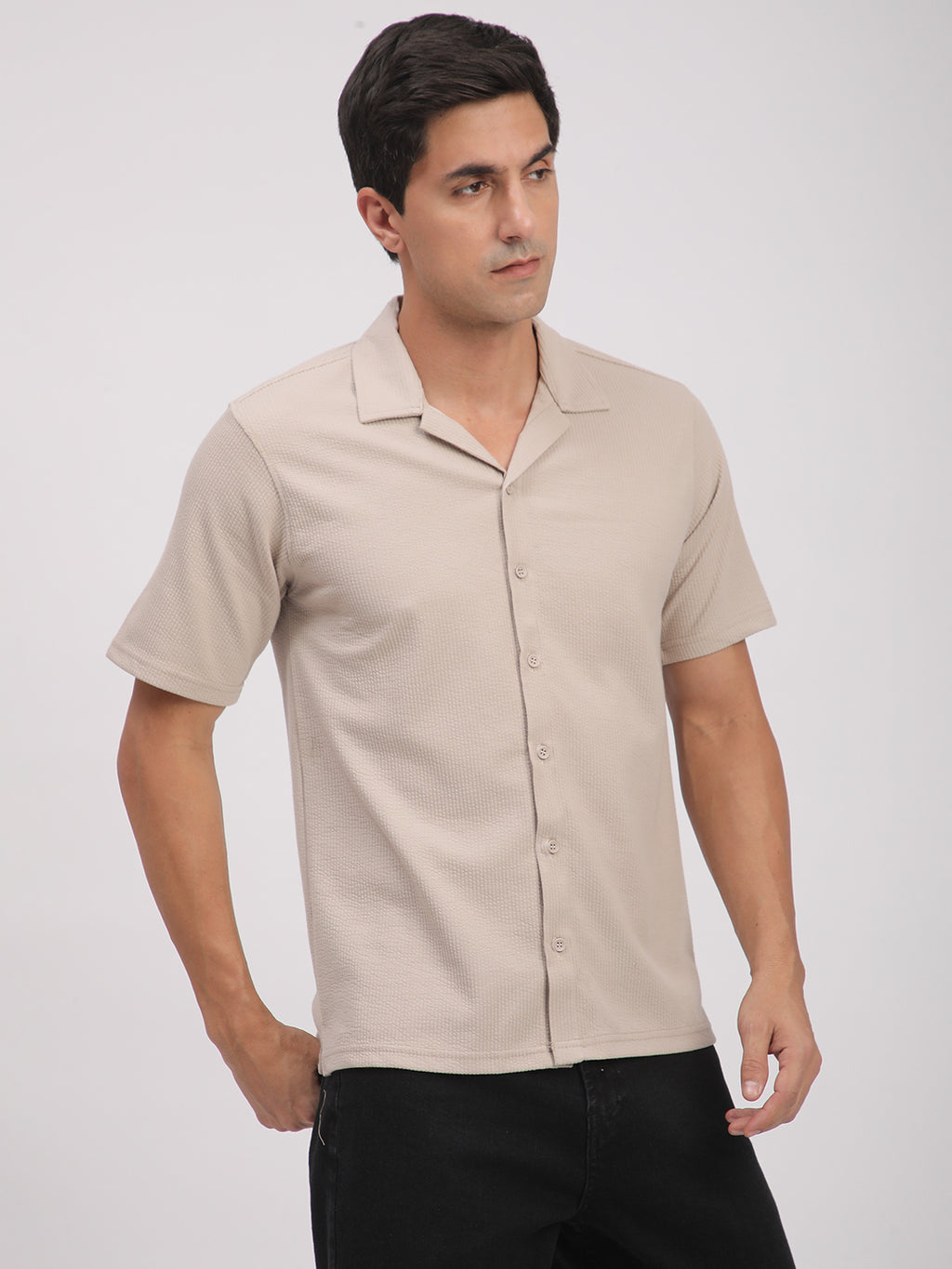 Regular Fit Corduroy Textured Shirt.(Ecru)
