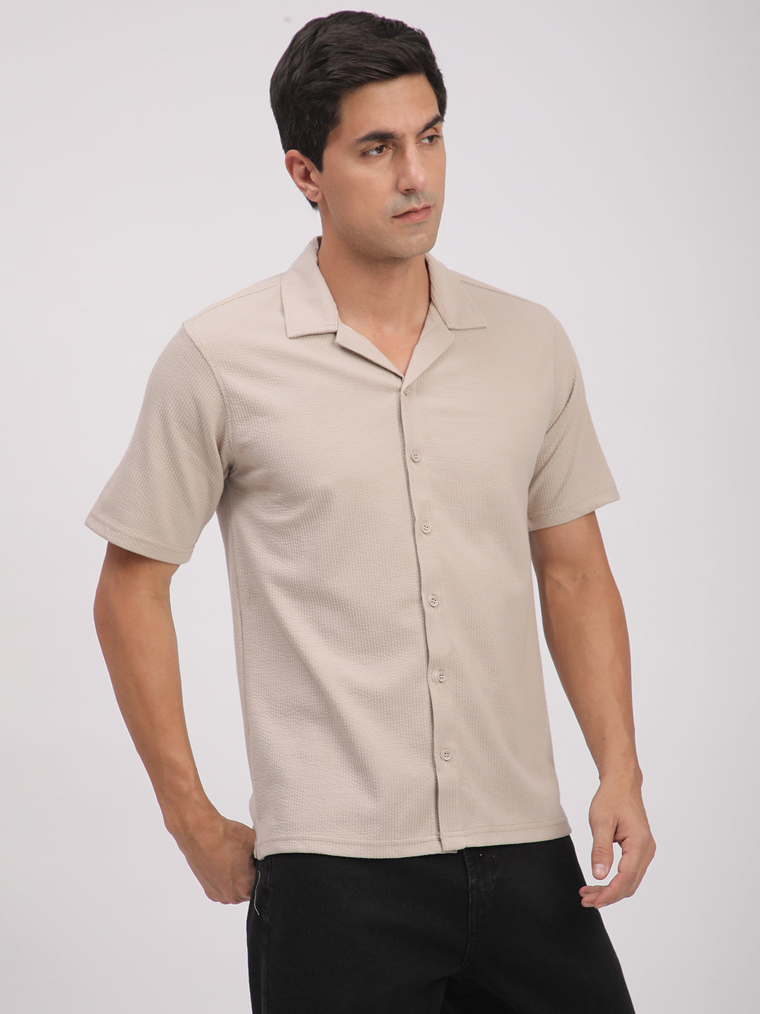 Regular Fit Corduroy Textured Shirt.(Ecru)