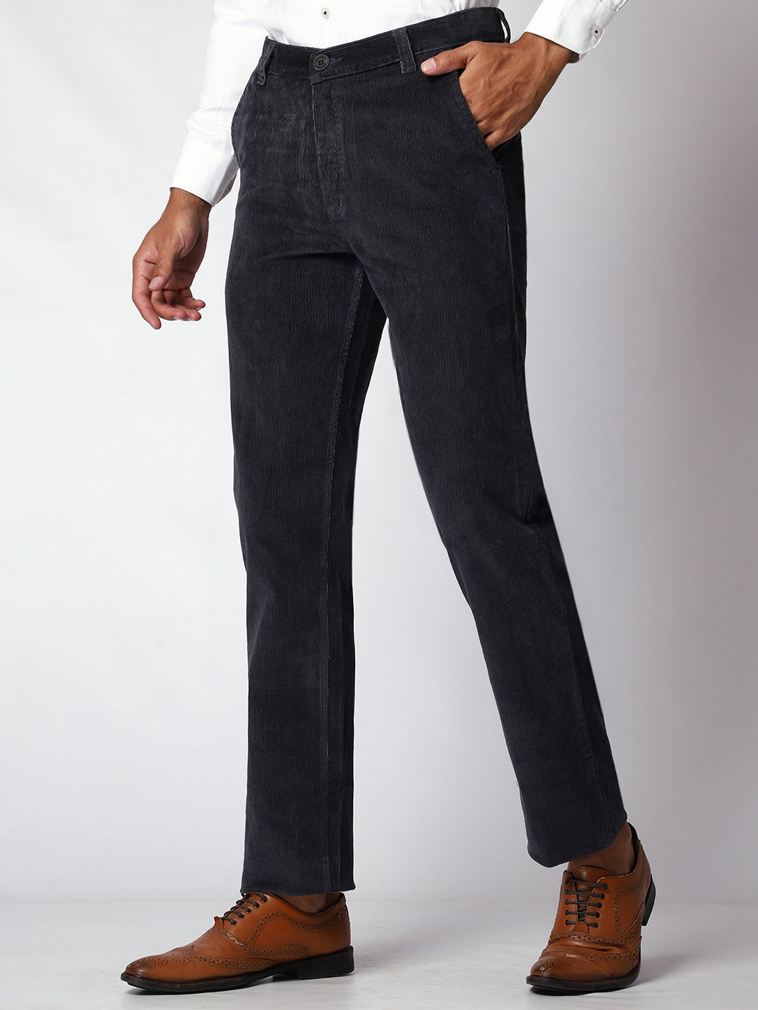 Dark Grey Corduroy Trouser For Men.
