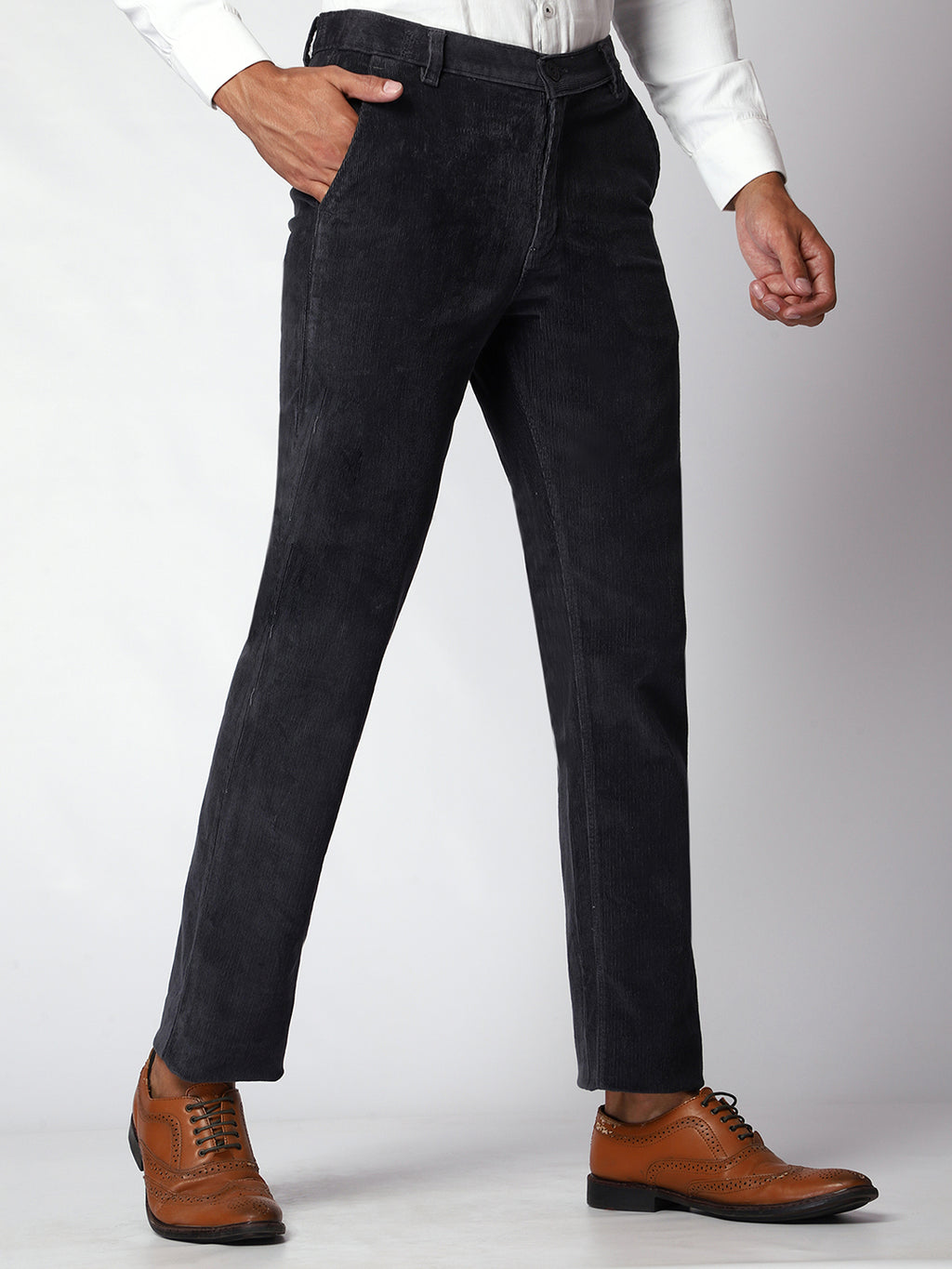 Dark Grey Corduroy Trouser For Men.