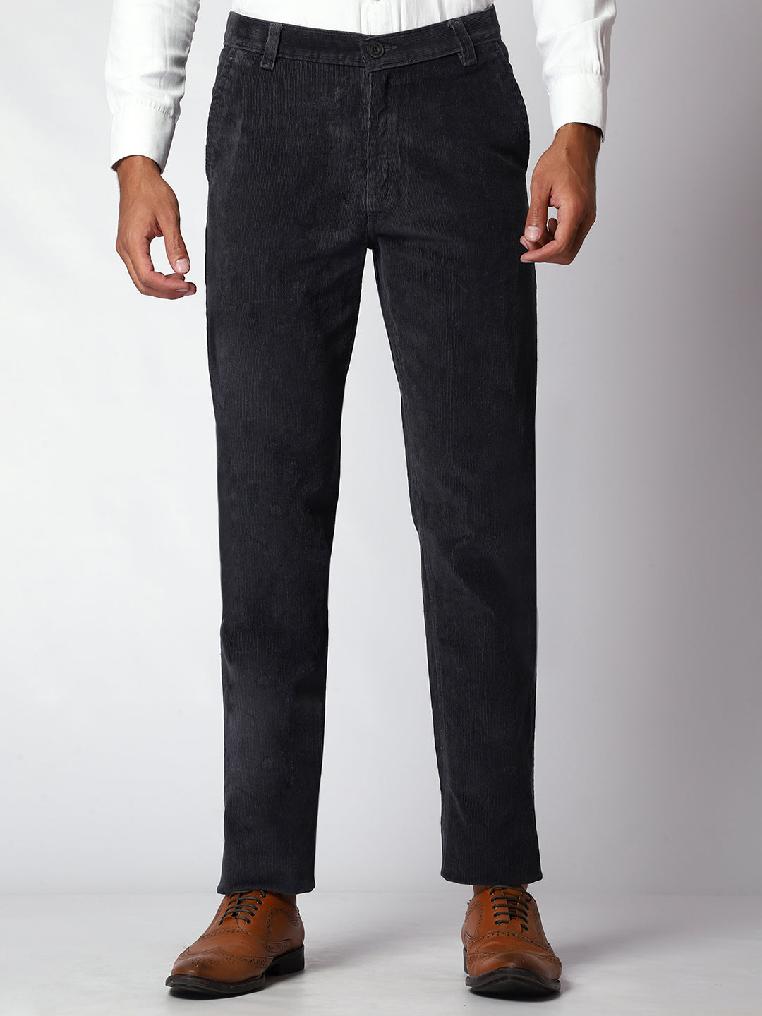 Dark Grey Corduroy Trouser For Men.