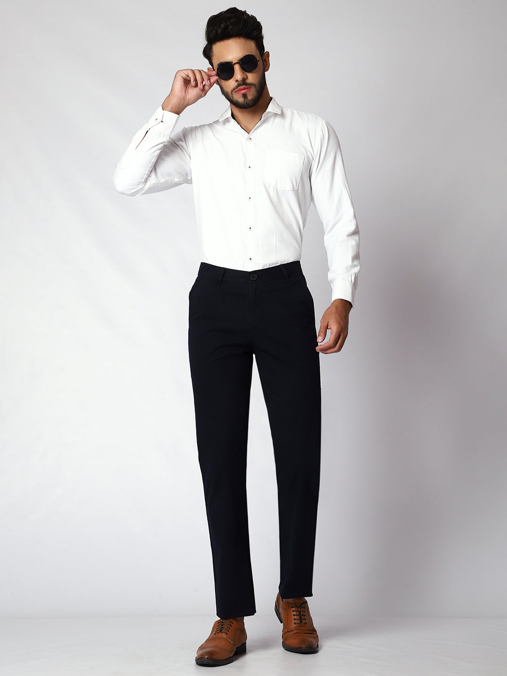 Navy Blue Casual Chinos For Men.