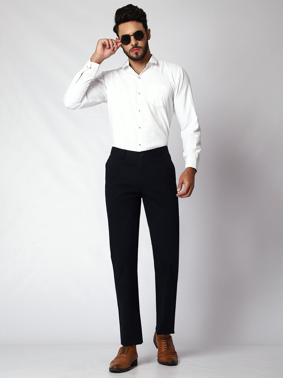 Navy Blue Casual Chinos For Men.