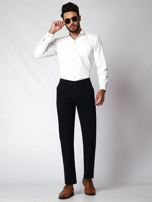 Navy Blue Casual Chinos For Men.