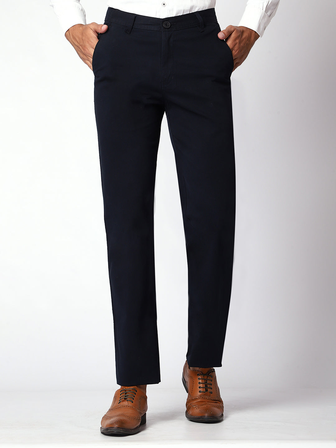 Navy Blue Casual Chinos For Men.