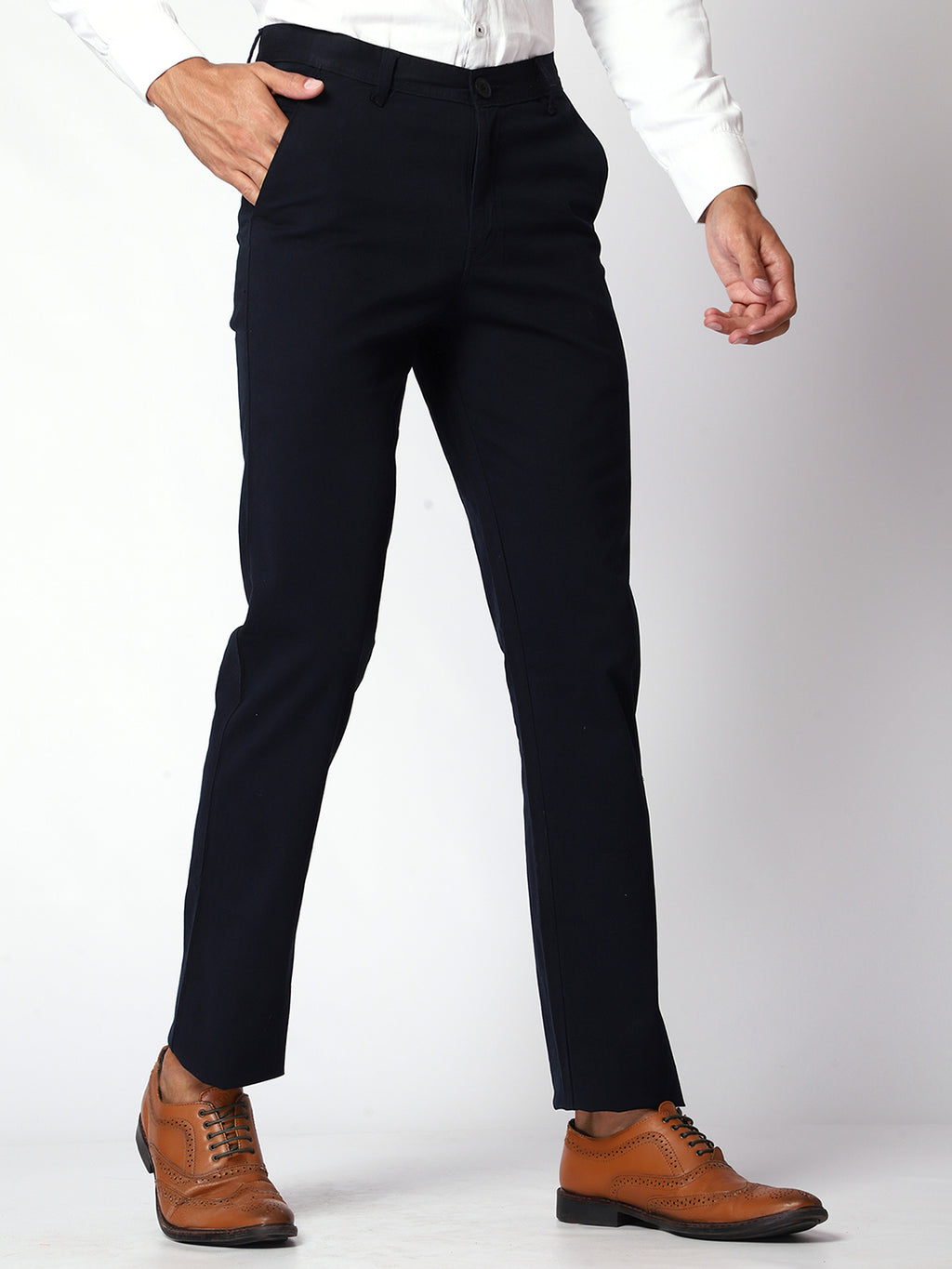 Navy Blue Casual Chinos For Men.