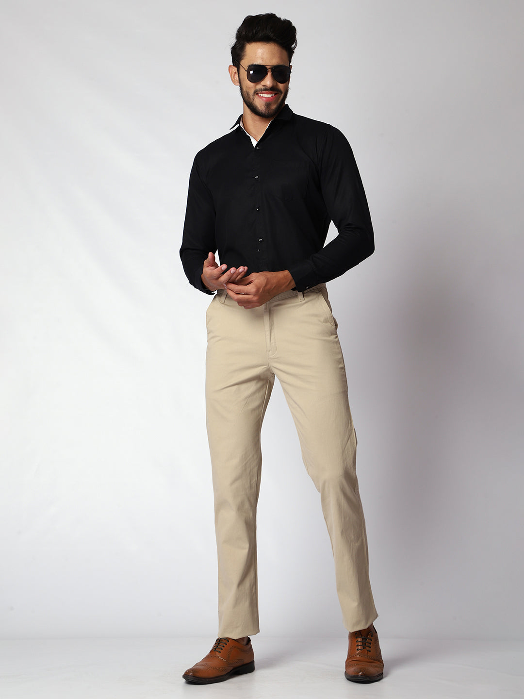 Beige Casual Chinos For Men.