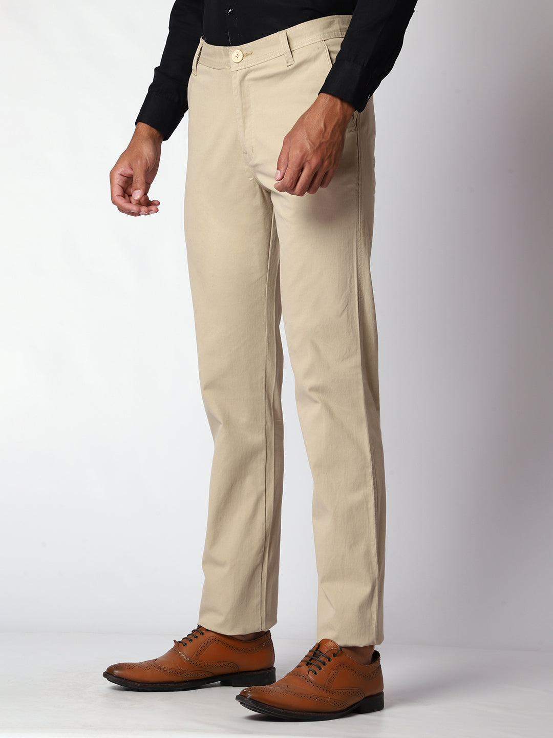 Beige Casual Chinos For Men.