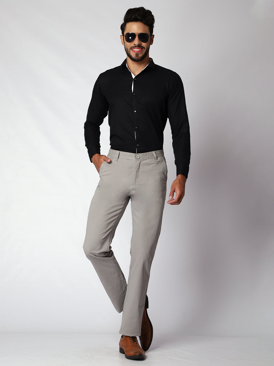 Grey Casual Chinos For Men.