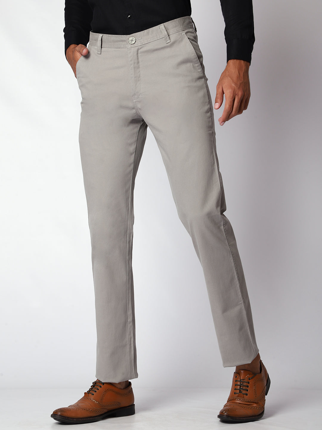 Grey Casual Chinos For Men.