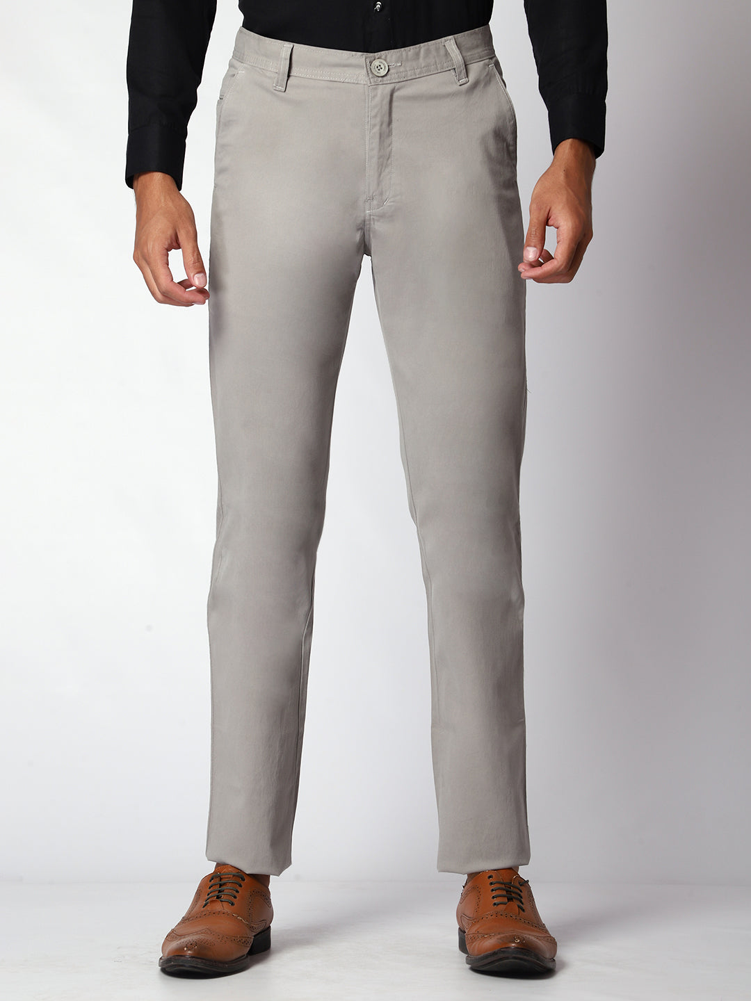 Grey Casual Chinos For Men.