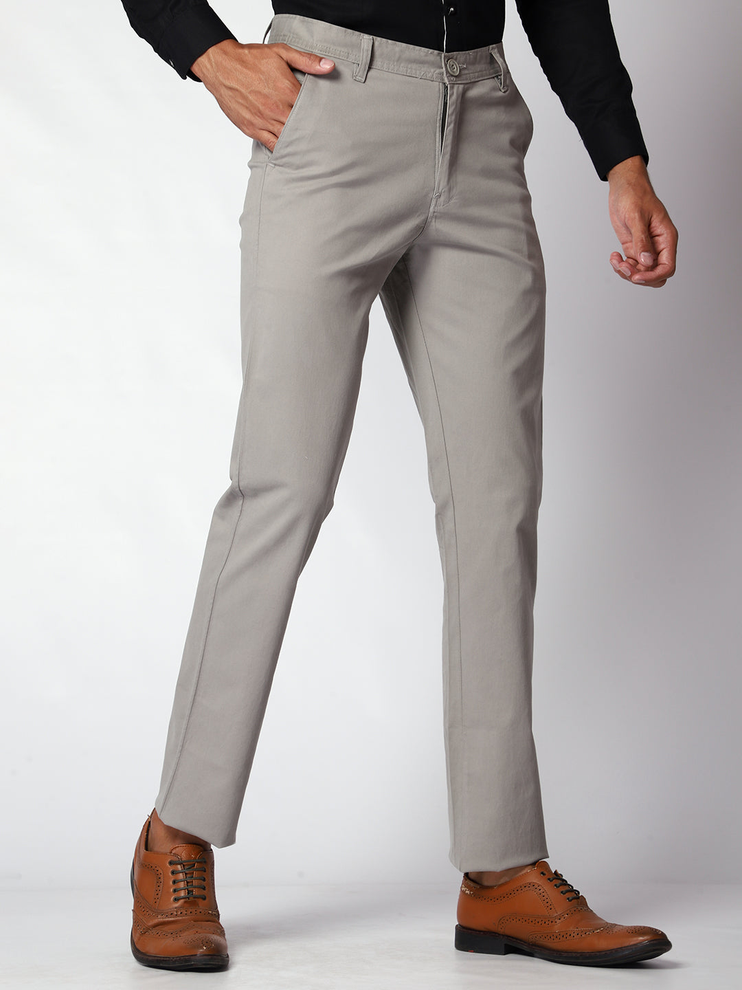 Grey Casual Chinos For Men.