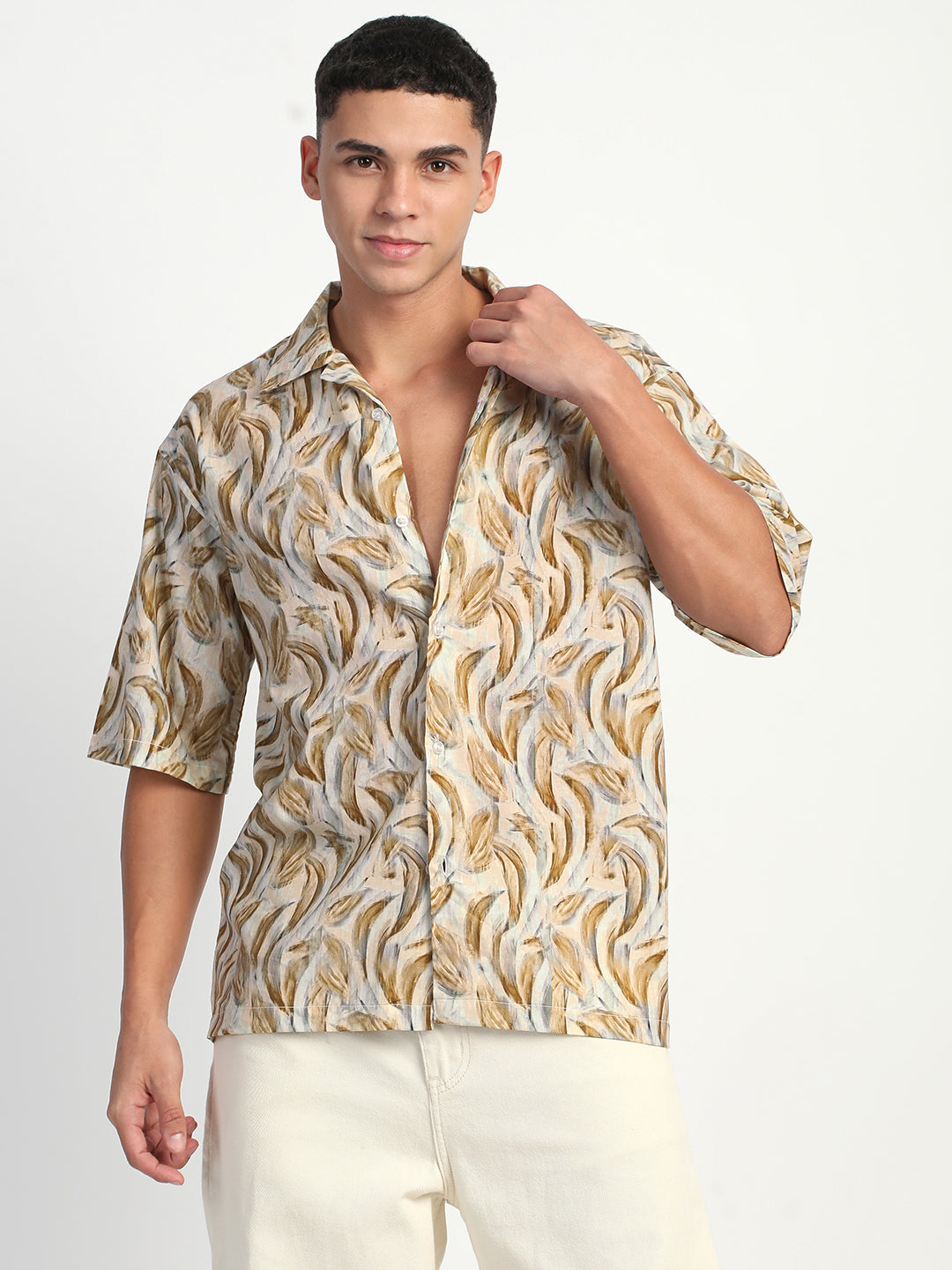 Abstract Print Linen Shirt for Men.