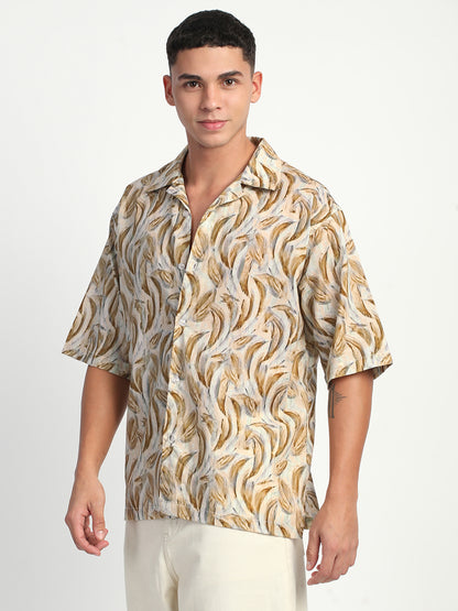 Abstract Print Linen Shirt for Men.