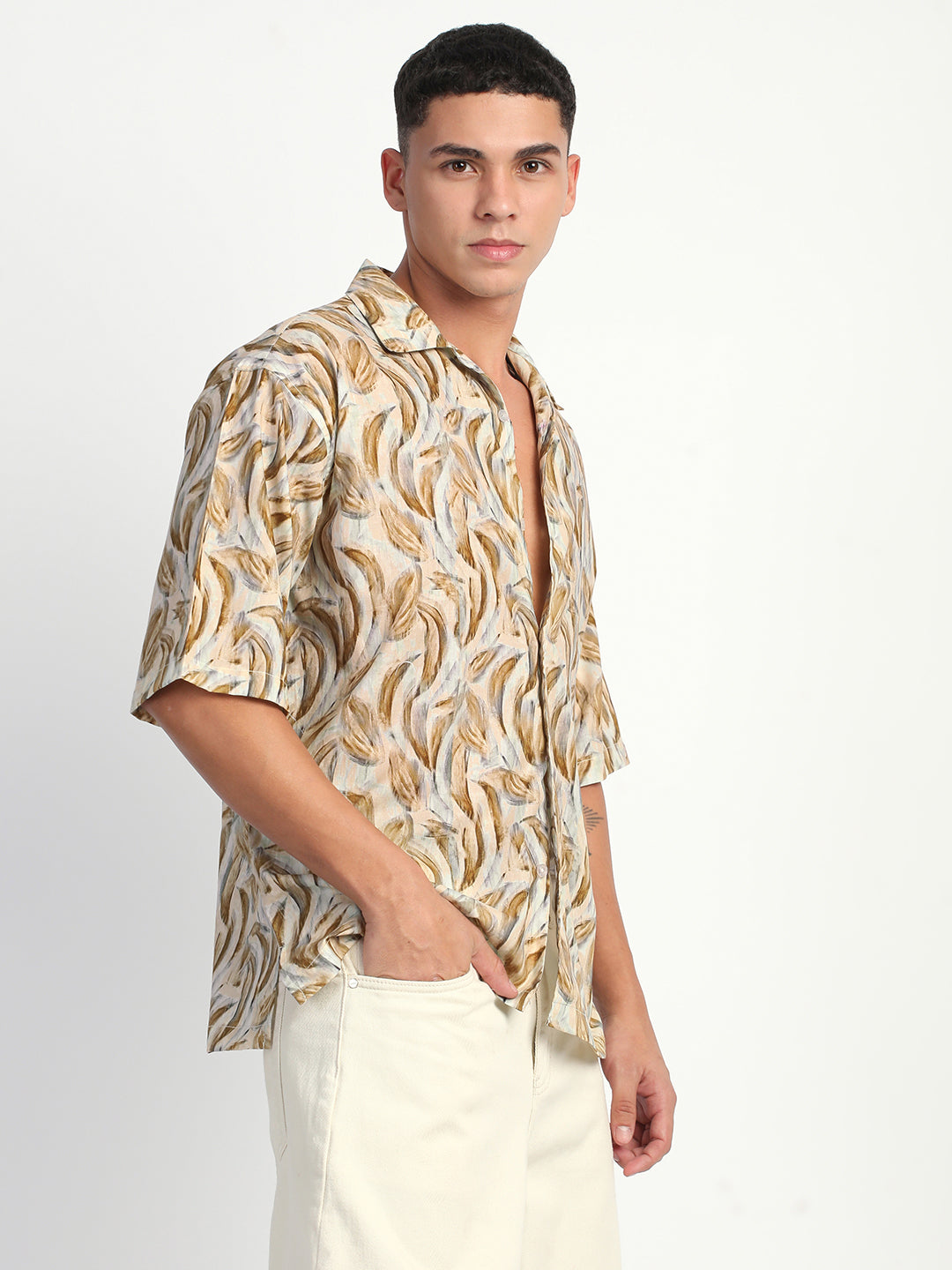 Abstract Print Linen Shirt for Men.