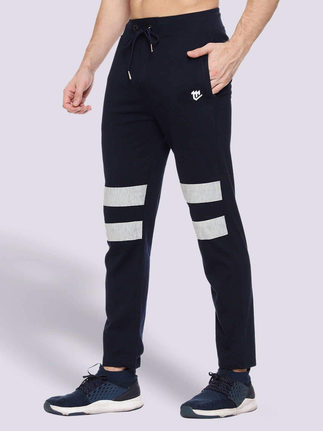 Blue Front Stripe Cotton Track Pant for Men