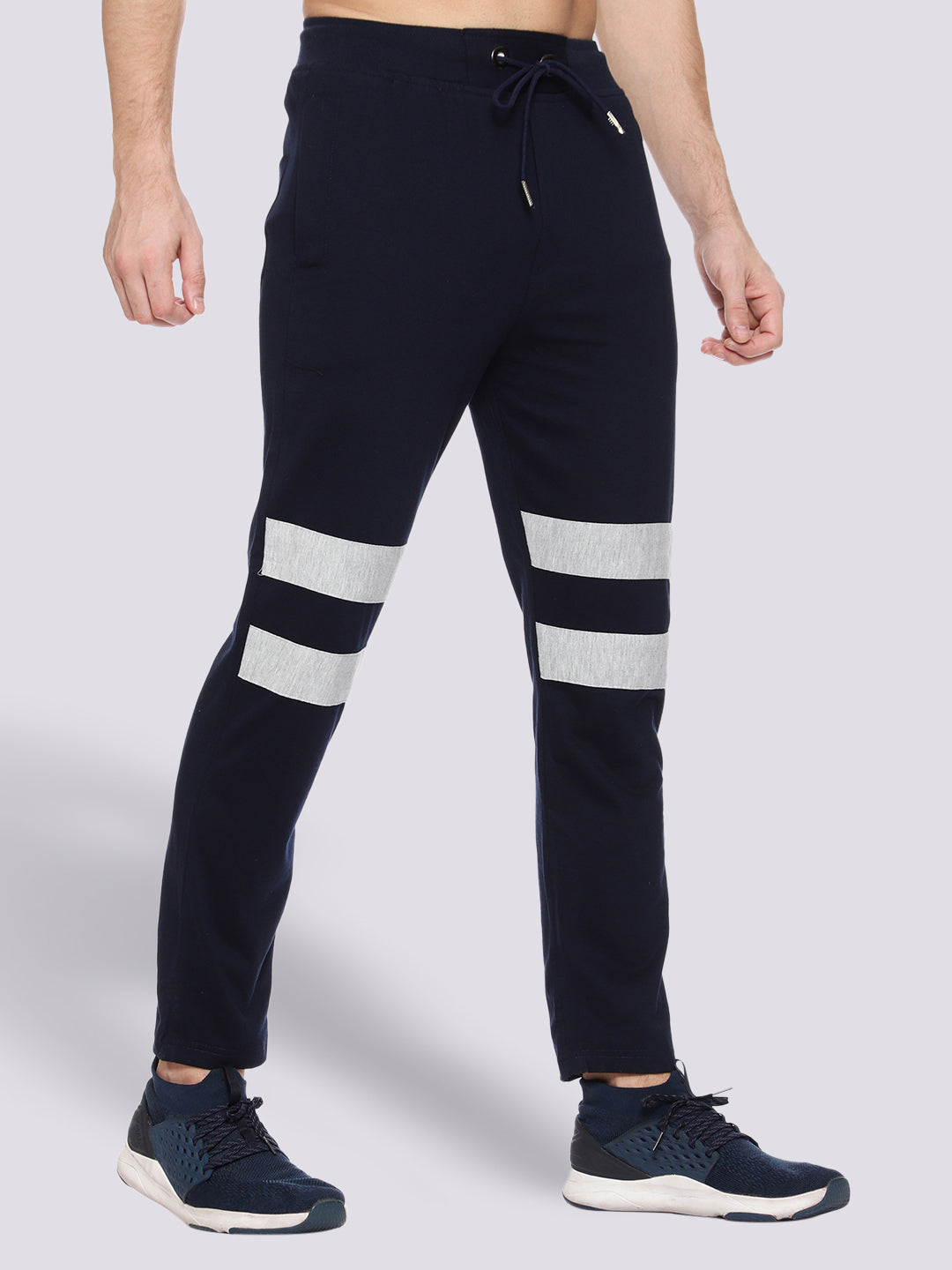Blue Front Stripe Cotton Track Pant for Men