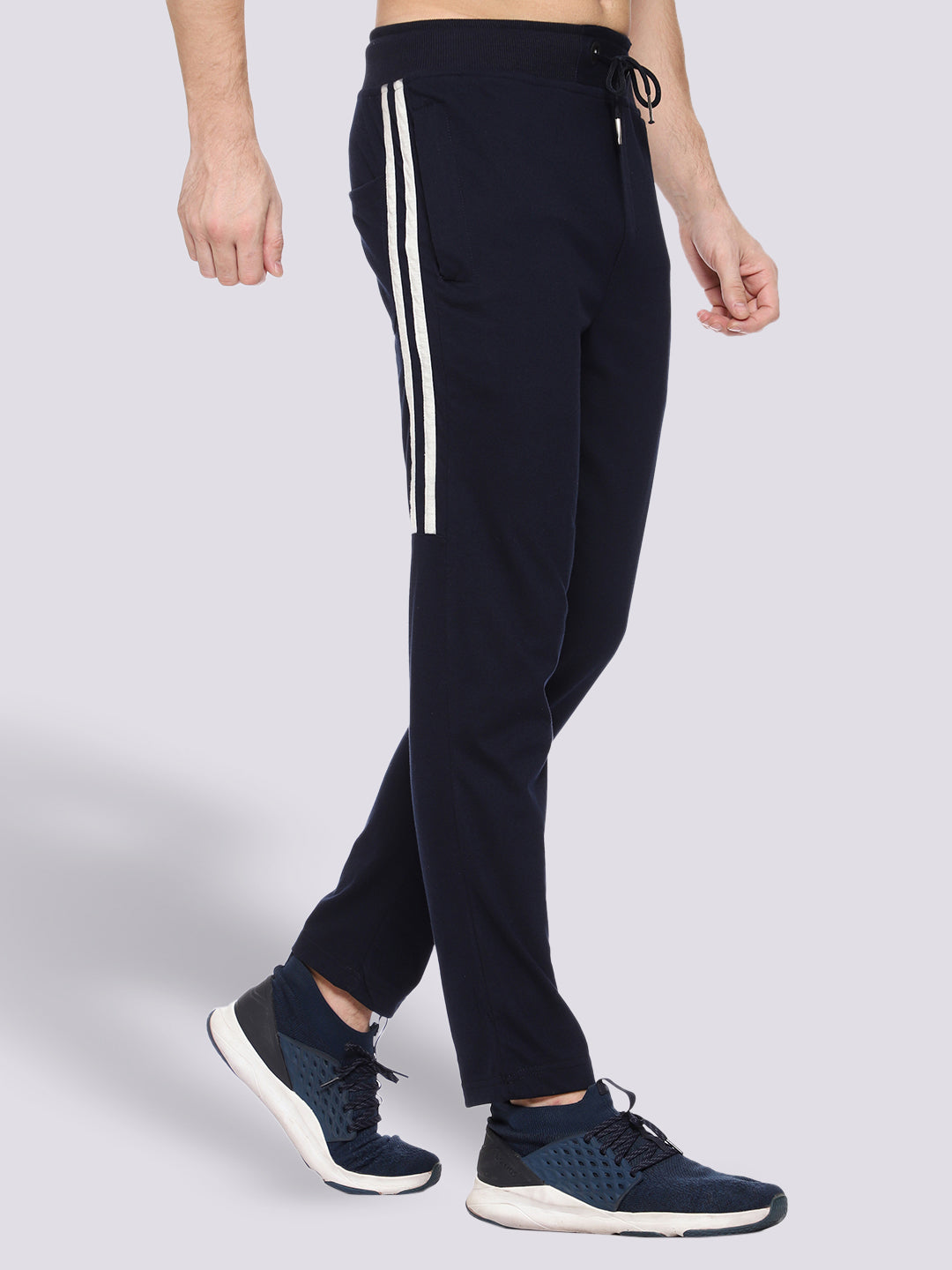 Side Stripe Blue Cotton Track Pant for Men