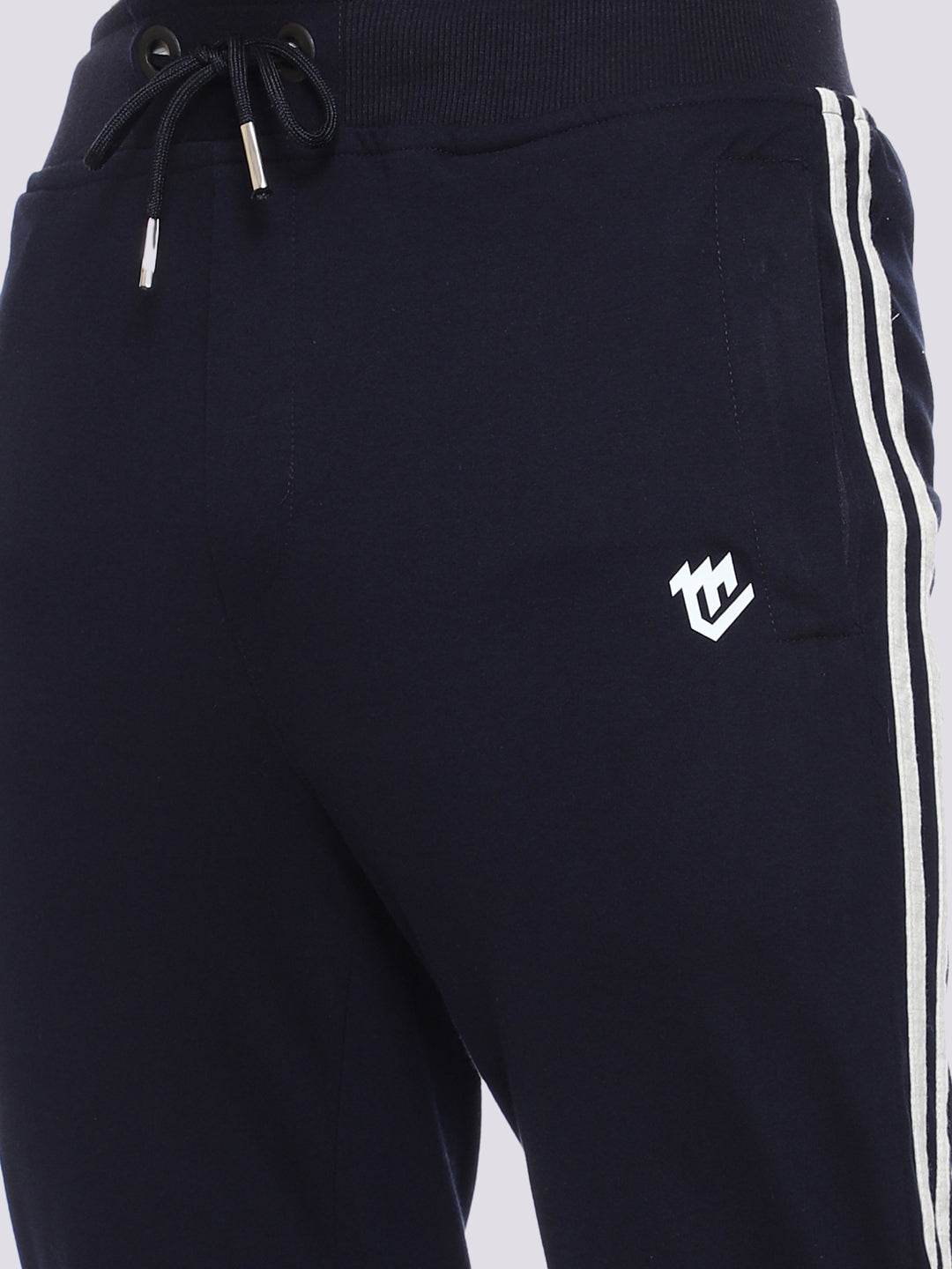 Side Stripe Blue Cotton Track Pant for Men