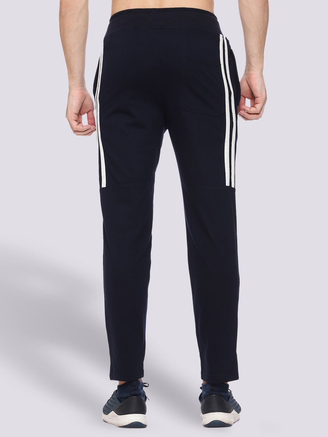 Side Stripe Blue Cotton Track Pant for Men