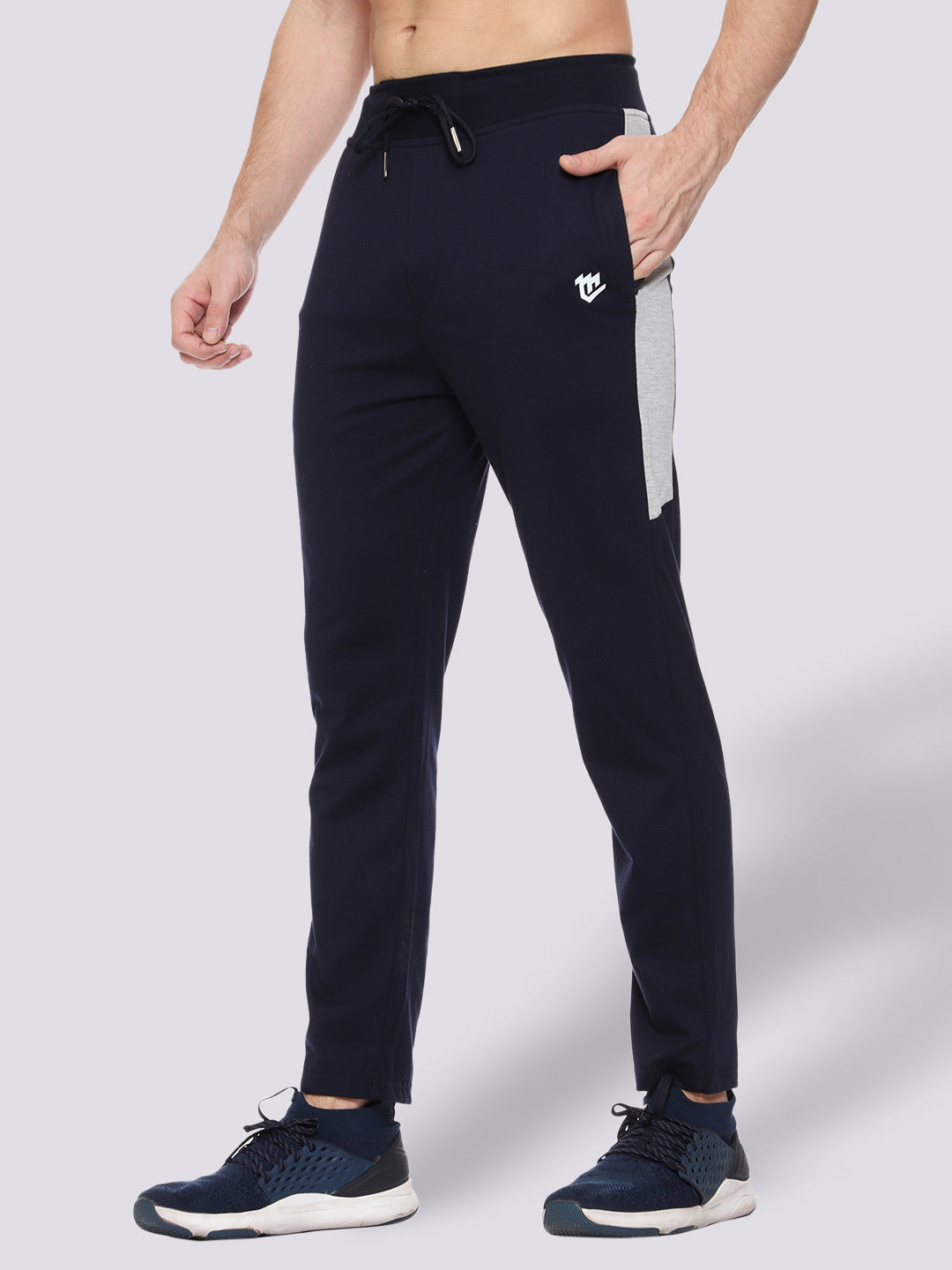 Blue Color-Blocked Cotton Track Pant for Men.