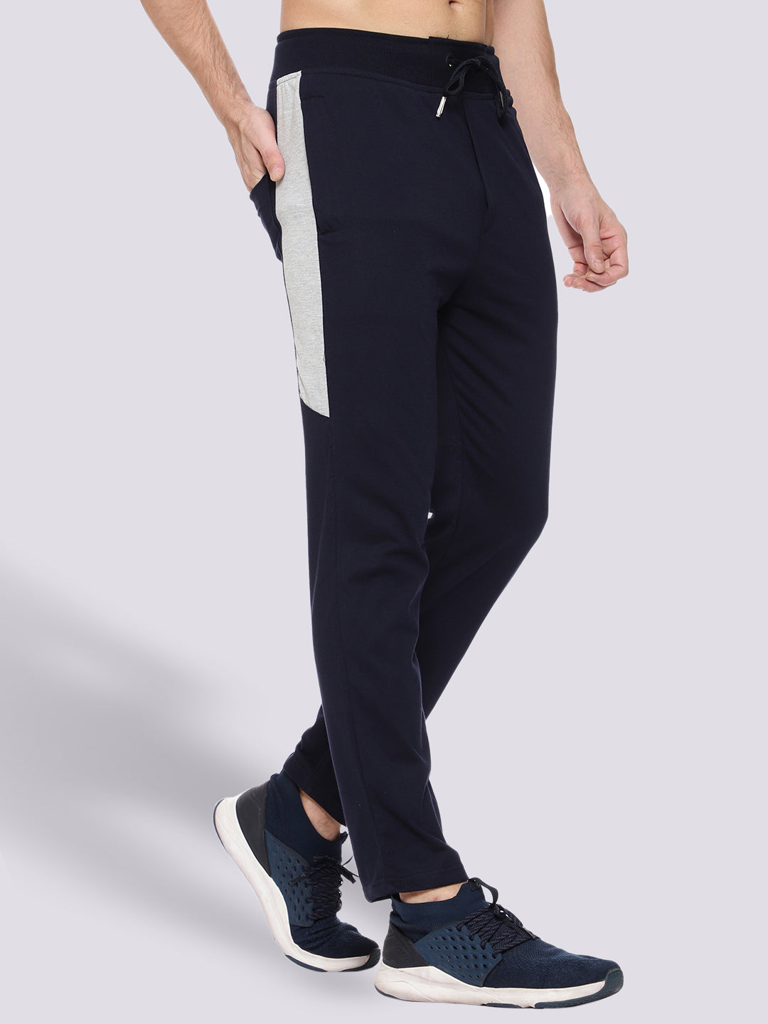 Blue Color-Blocked Cotton Track Pant for Men.